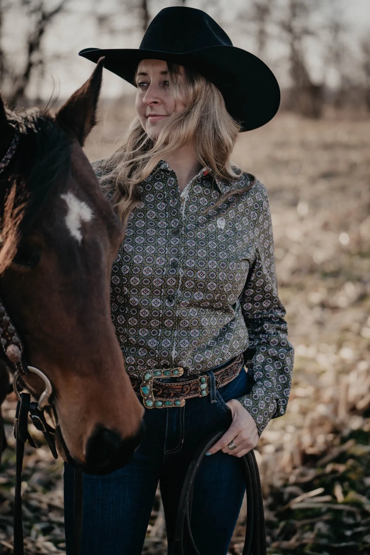 CINCH Women's Olive Floral Button Down (XS-XXL)
