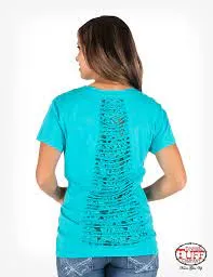 CL100328 Ladies S/S Tee Shredded Back  Vintage Rodeo