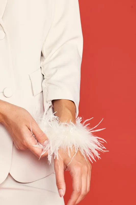 Cream Feather Cuff Blazer