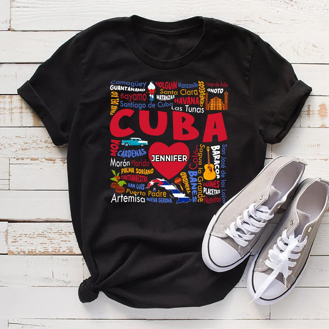 Custom Cuba T-shirt With Cities, Map, Heart And Your Name