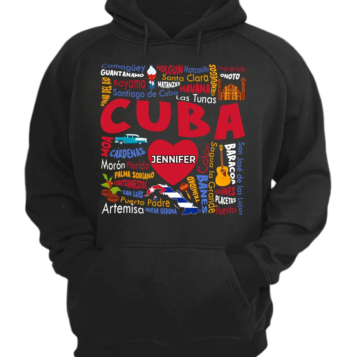Custom Cuba T-shirt With Cities, Map, Heart And Your Name