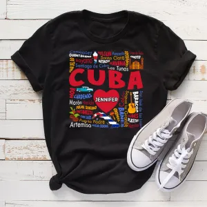 Custom Cuba T-shirt With Cities, Map, Heart And Your Name