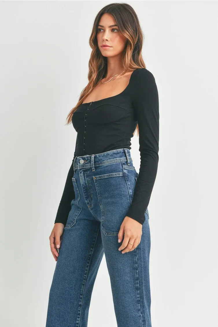 Dark Denim HR Utility Wide Leg Jeans