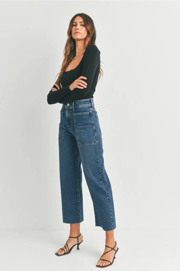 Dark Denim HR Utility Wide Leg Jeans