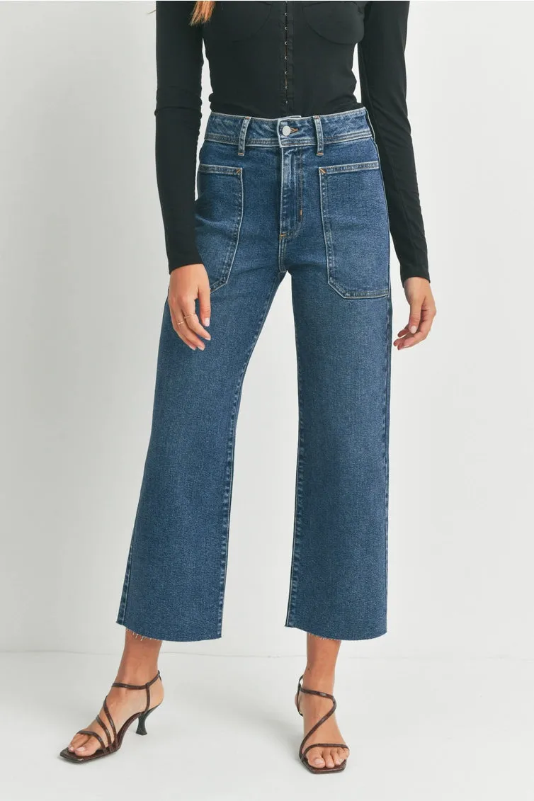 Dark Denim HR Utility Wide Leg Jeans