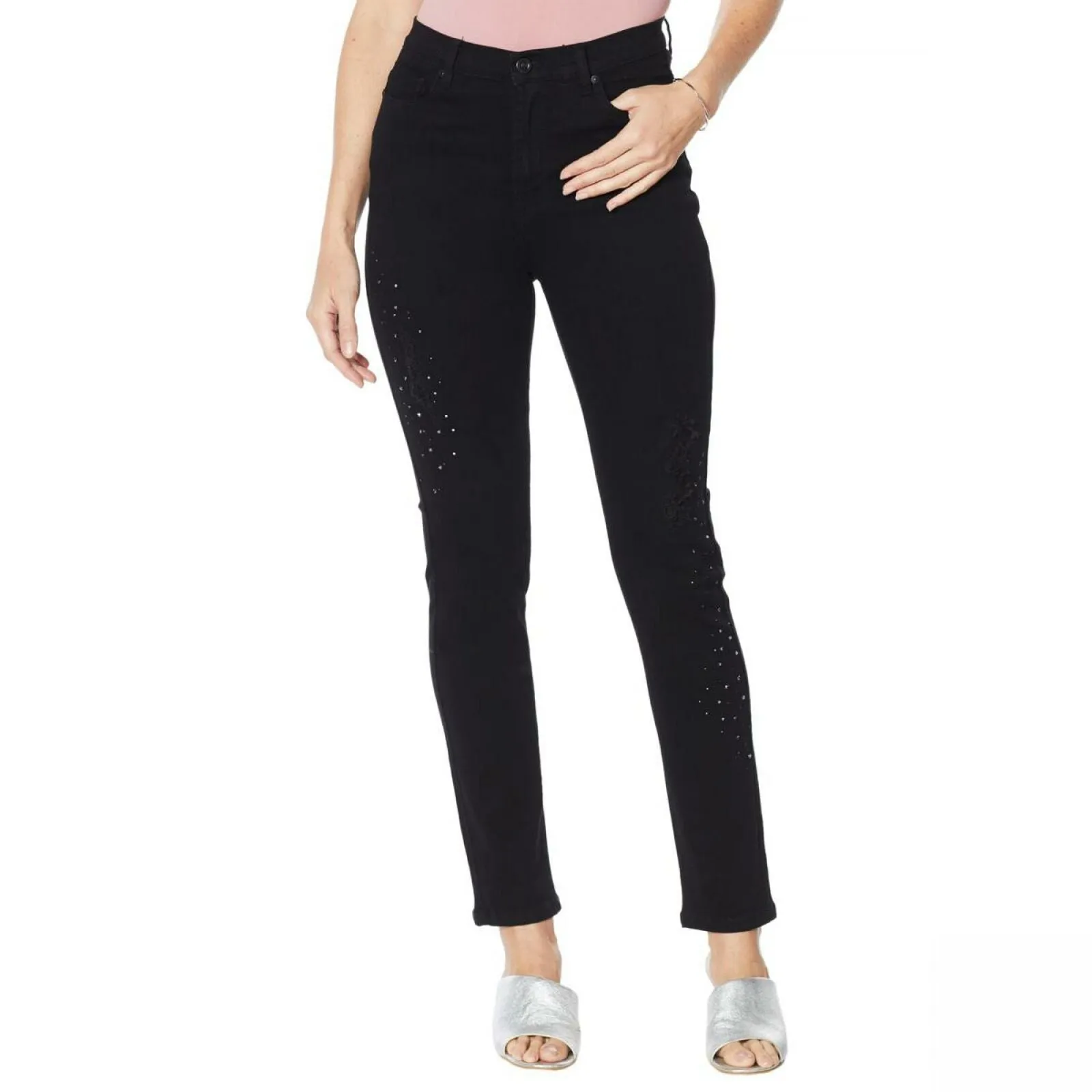 DG2 by Diane Gilman Women's Destructed Multi Stone Skinny Jeans