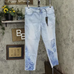 DG2 Womens Classic Stretch Artwork Printed Jean Chambray Paisley Spot Blue 16