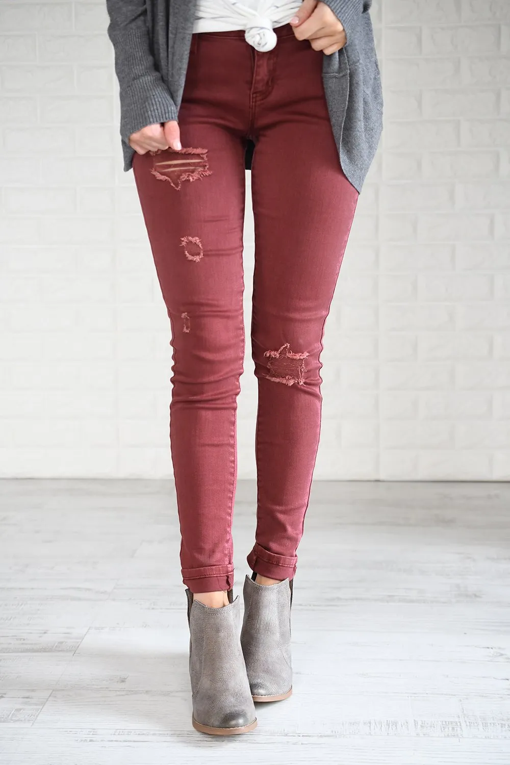 Distressed Burnt Maroon Calypso Pants