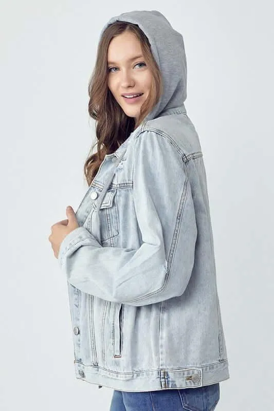 Distressed Hooded Denim Jacket – Laid-Back with Street