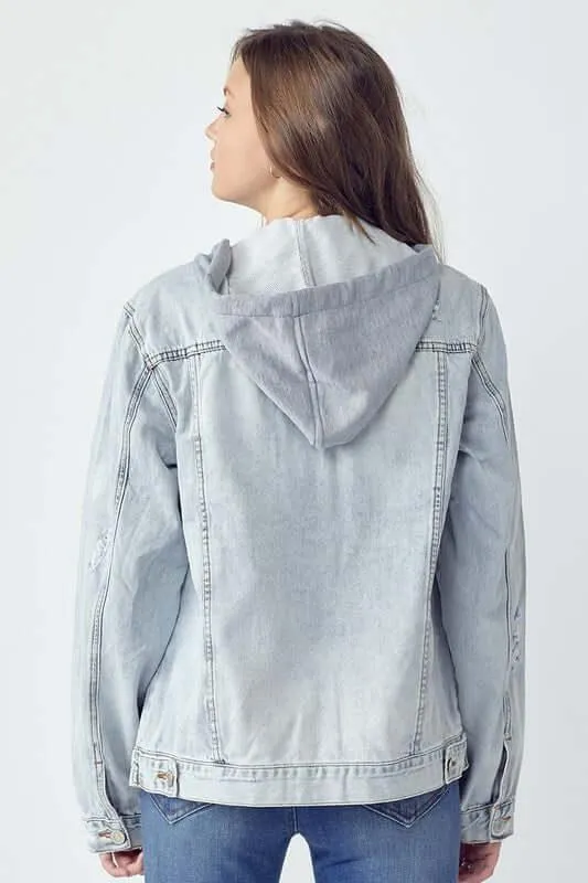 Distressed Hooded Denim Jacket – Laid-Back with Street