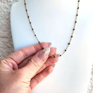 Dotted Black Enamel Chain Necklace