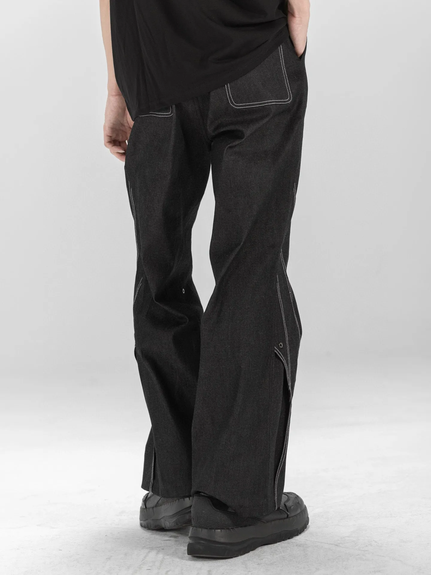 Double Layer Structured Contrast Stitch Wide-Leg Jeans