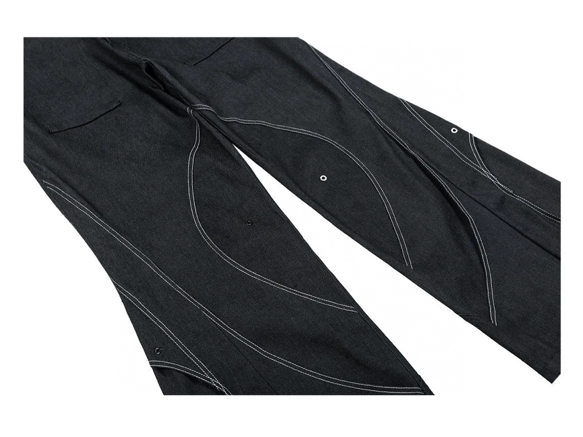 Double Layer Structured Contrast Stitch Wide-Leg Jeans