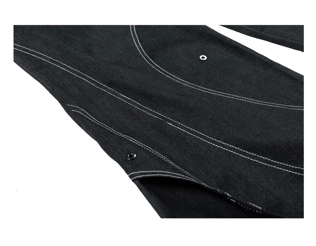 Double Layer Structured Contrast Stitch Wide-Leg Jeans