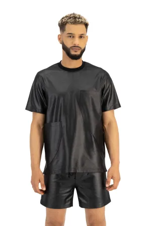 Double Pocket Illusion Leather Pullover Shirt