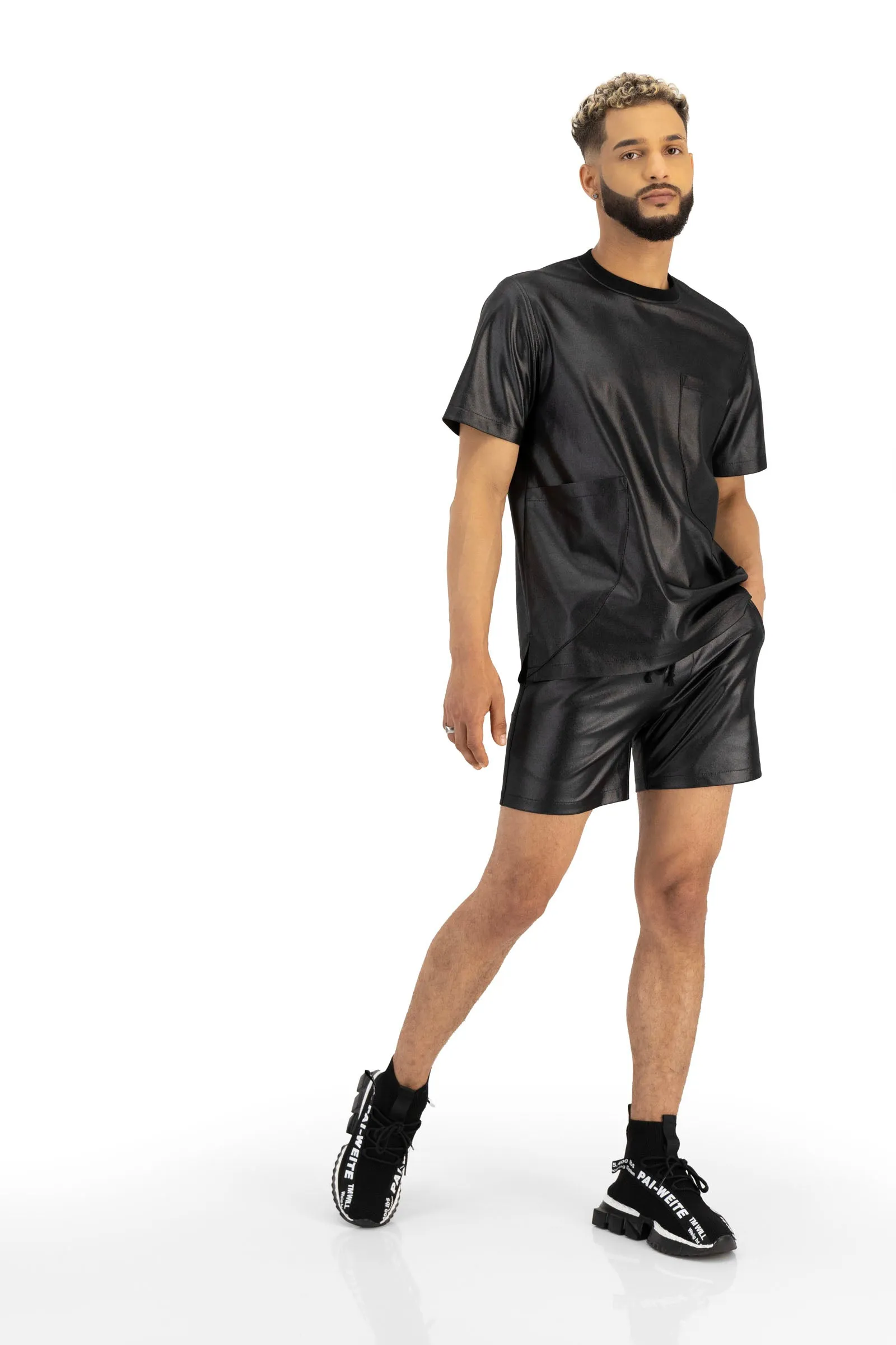 Double Pocket Illusion Leather Pullover Shirt
