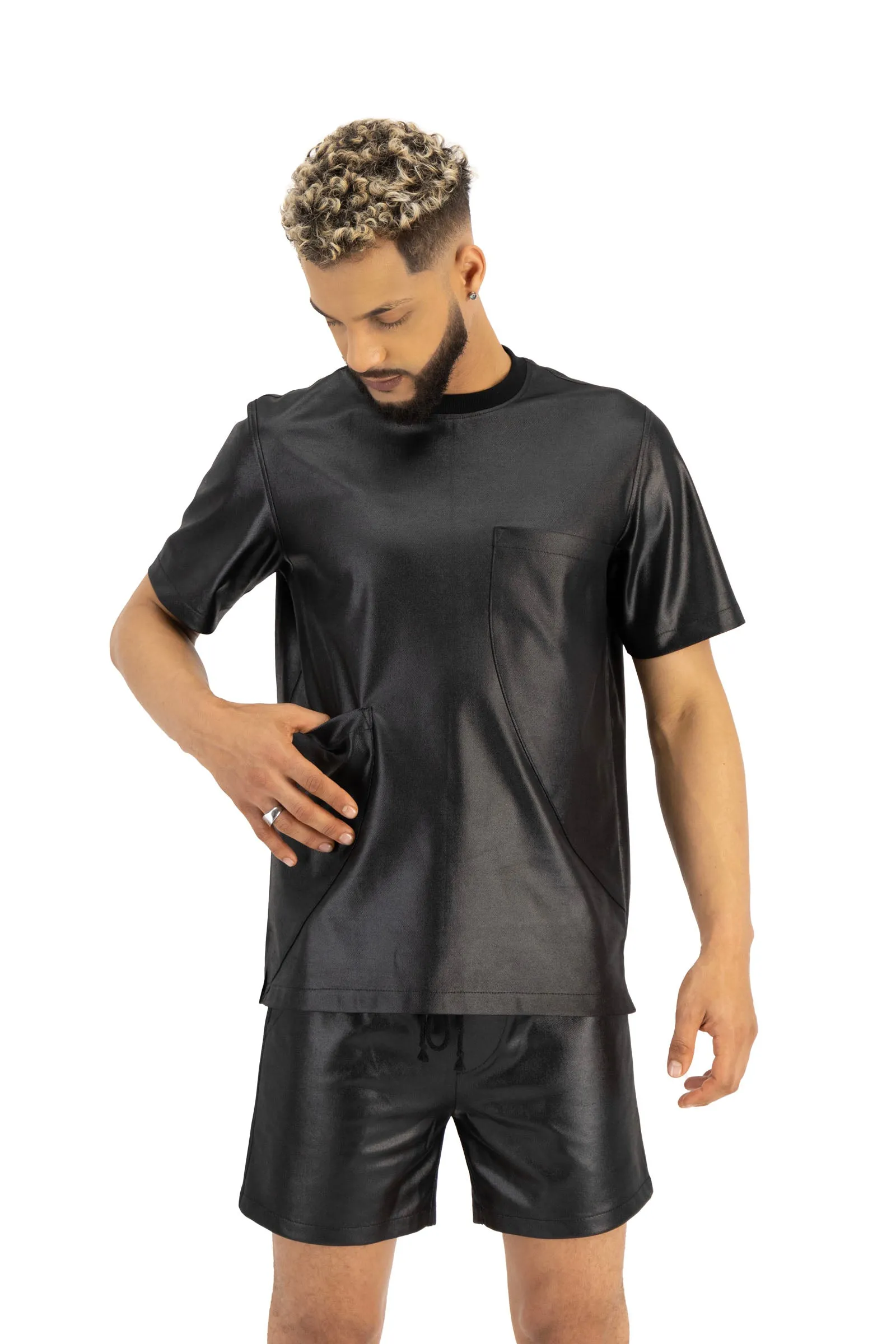 Double Pocket Illusion Leather Pullover Shirt
