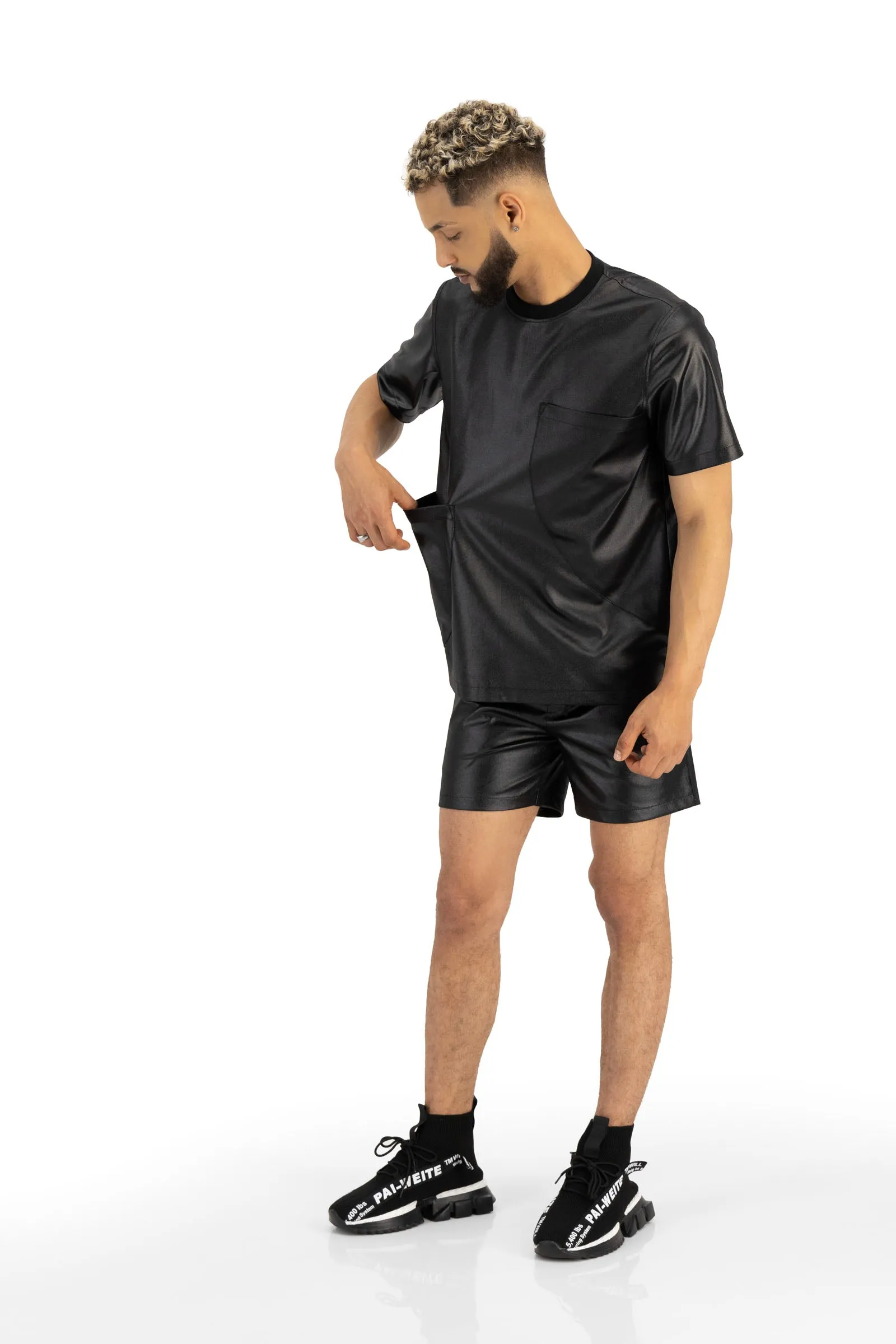 Double Pocket Illusion Leather Pullover Shirt