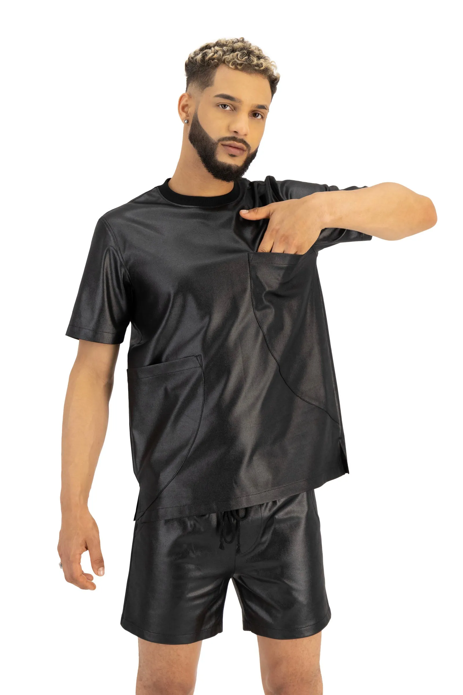Double Pocket Illusion Leather Pullover Shirt