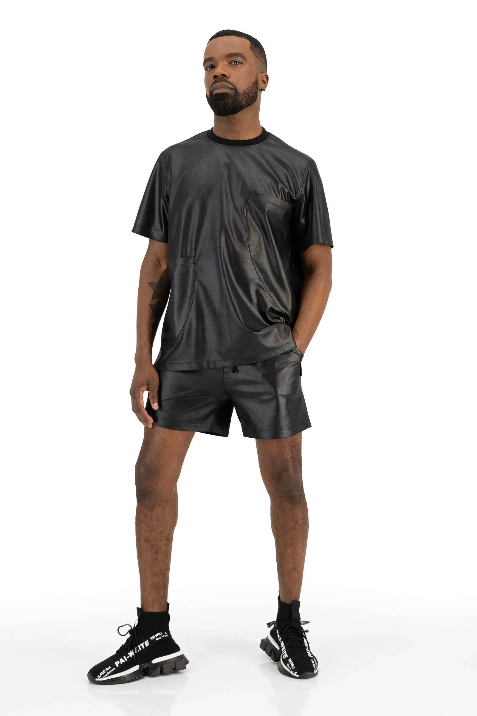 Double Pocket Illusion Leather Pullover Shirt
