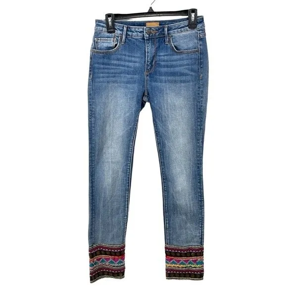 Driftwood Audrey La Luna Straight  Leg Jeans Embroidery &amp; Sequin Trim Size 26