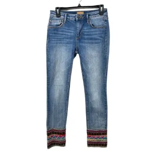 Driftwood Audrey La Luna Straight  Leg Jeans Embroidery &amp; Sequin Trim Size 26