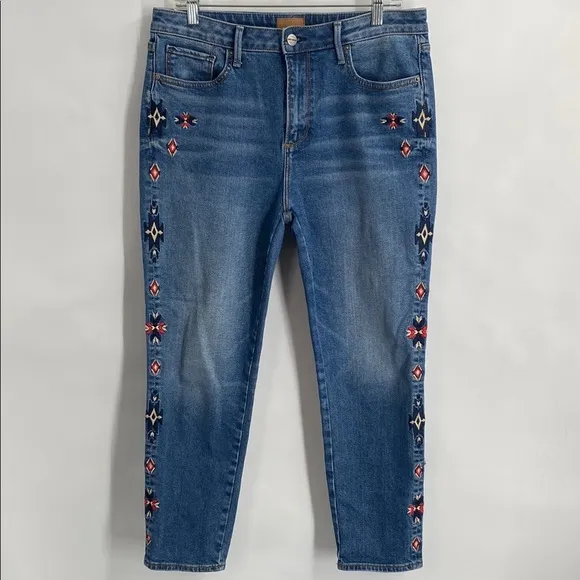 Driftwood Gizelle Boho Classic Fit High Waist Embroidered Ankle Jeans  Size 30