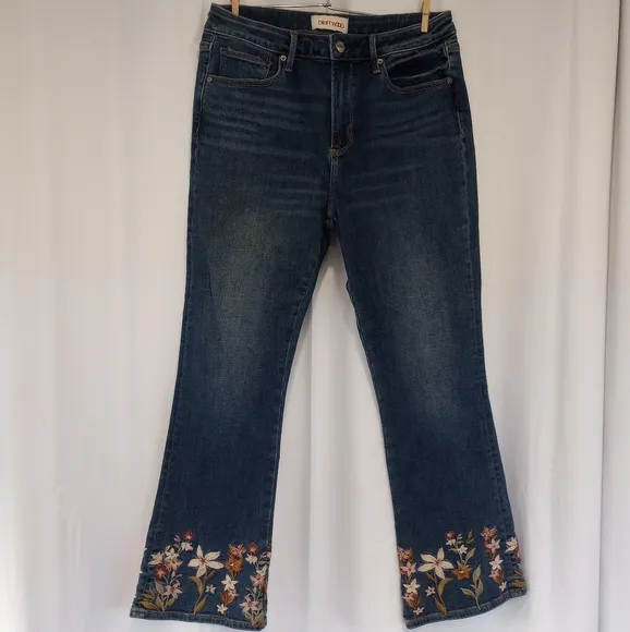 Driftwood Roxy High-Rise Crop Floral Embroidered Boot Flare Jeans Size 30