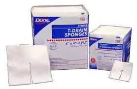 Dukal 8746 T-Drain Sponge, 4" x 4", Sterile