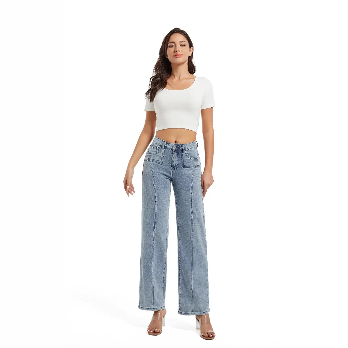 Effortless Vintage-Inspired Wide-Leg High Rise Straight Jeans