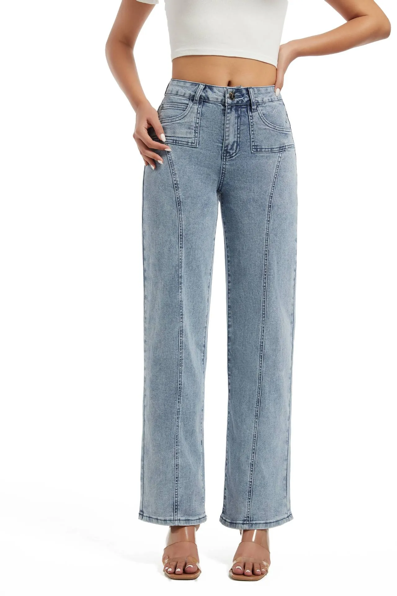 Effortless Vintage-Inspired Wide-Leg High Rise Straight Jeans