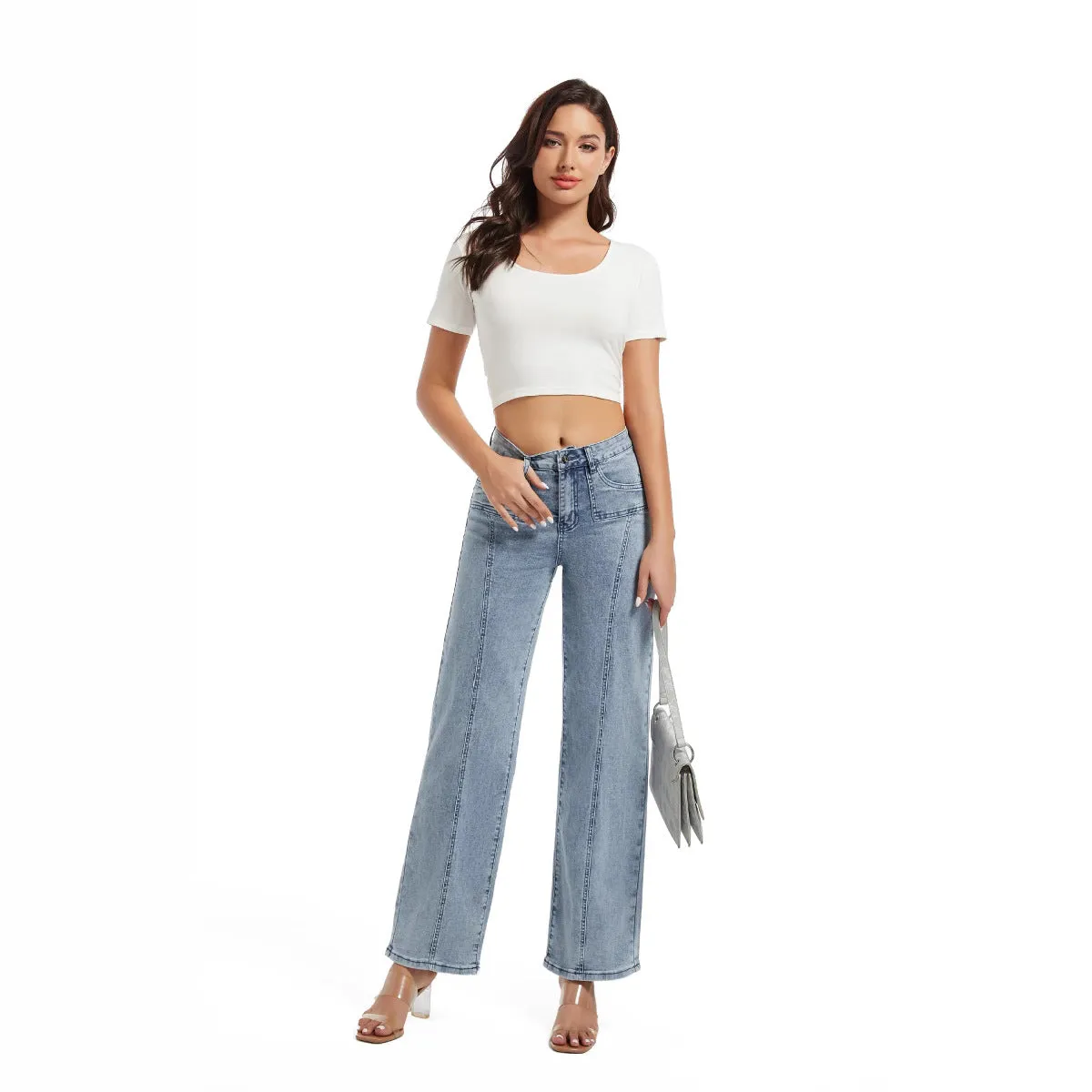 Effortless Vintage-Inspired Wide-Leg High Rise Straight Jeans
