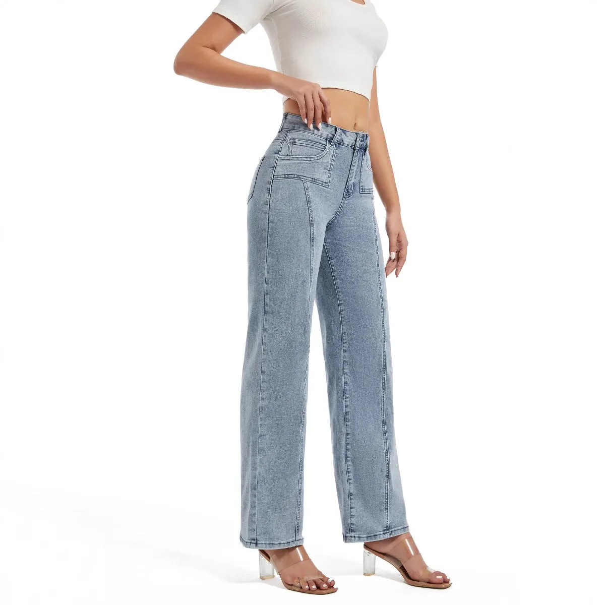 Effortless Vintage-Inspired Wide-Leg High Rise Straight Jeans