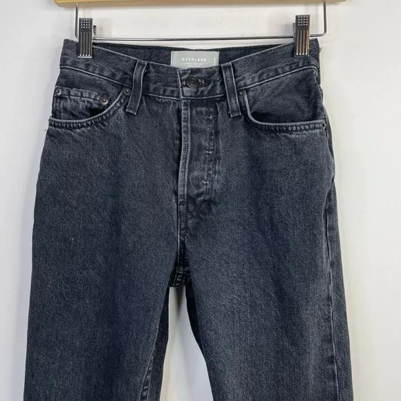 Everlane The 90s Cheeky Jean Organic Cotton Button Fly Washed Black Jeans 23