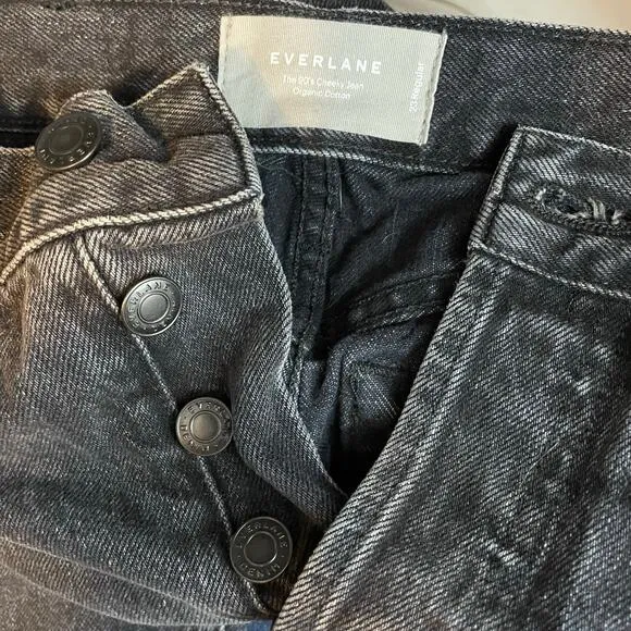Everlane The 90s Cheeky Jean Organic Cotton Button Fly Washed Black Jeans 23