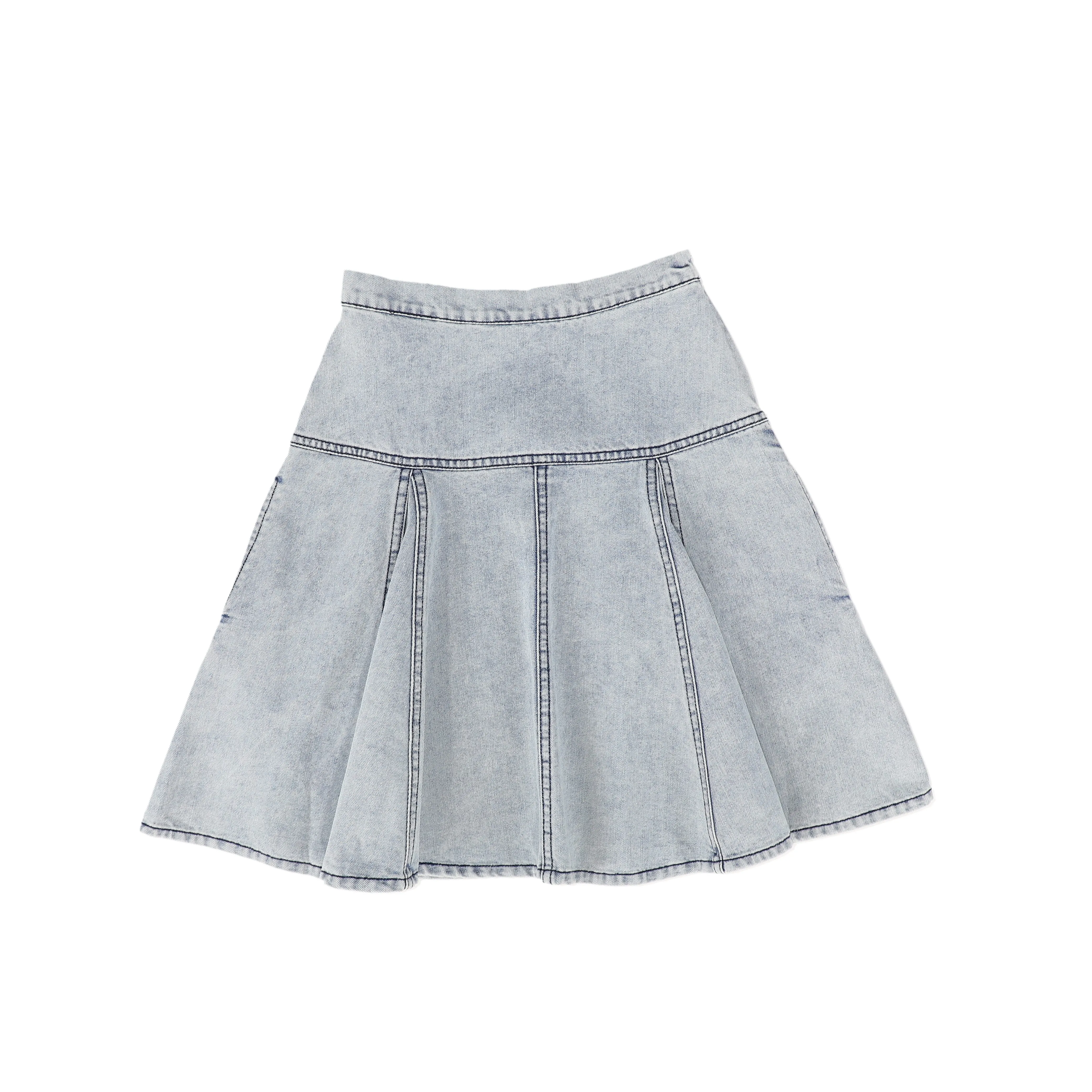 Flair contrast stitch light blue skirt by Bamboo
