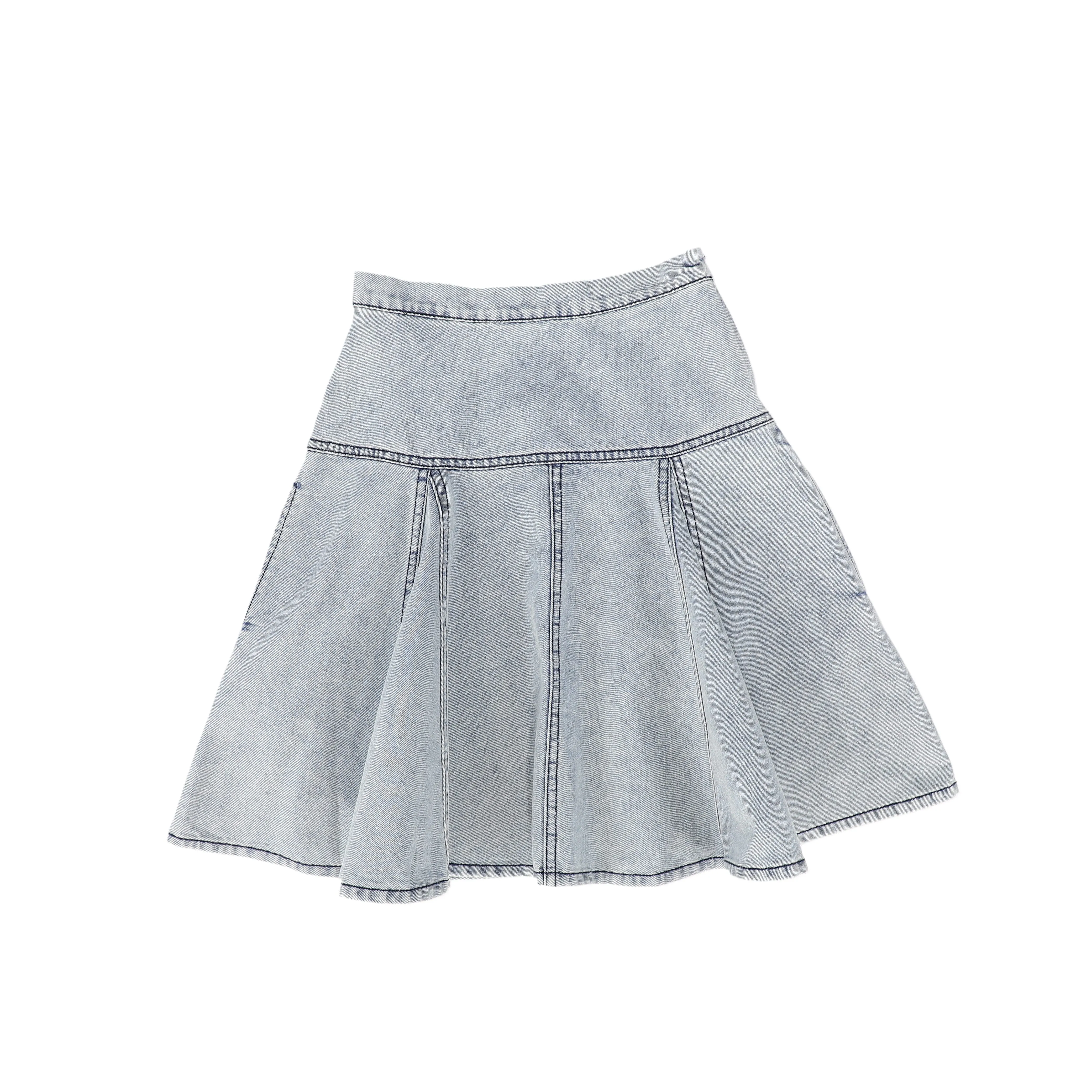 Flair contrast stitch light blue skirt by Bamboo