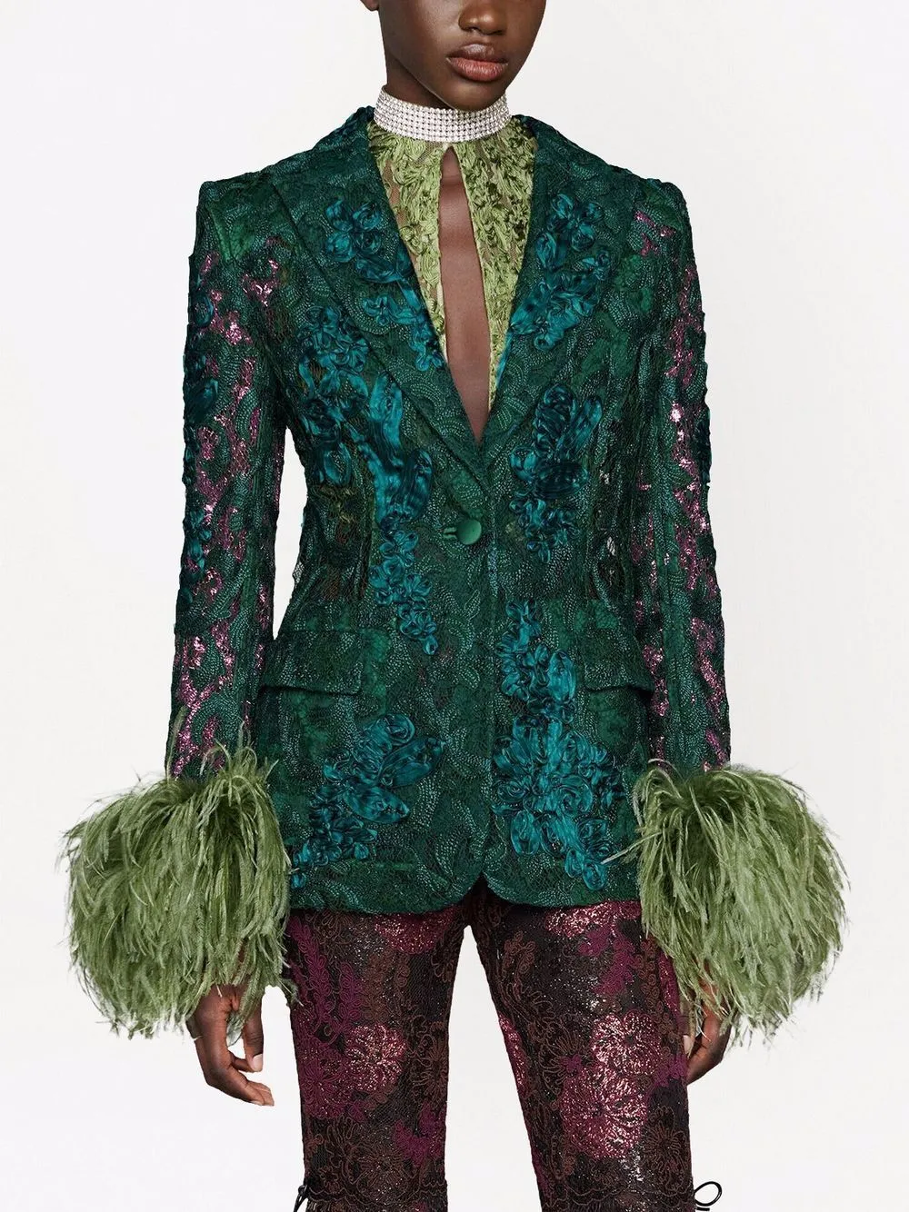 Floral Lace Single-Breasted Jacket