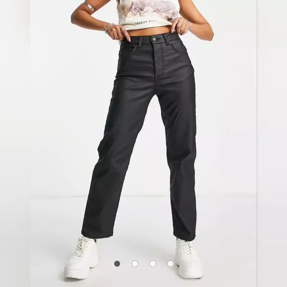 Free People Pacifica coated straight leg jeans in black