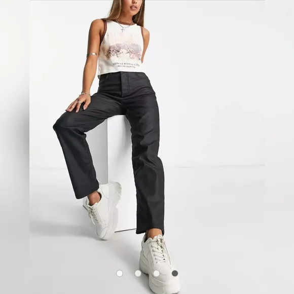 Free People Pacifica coated straight leg jeans in black