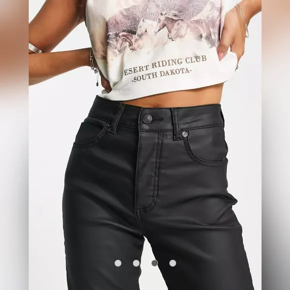 Free People Pacifica coated straight leg jeans in black