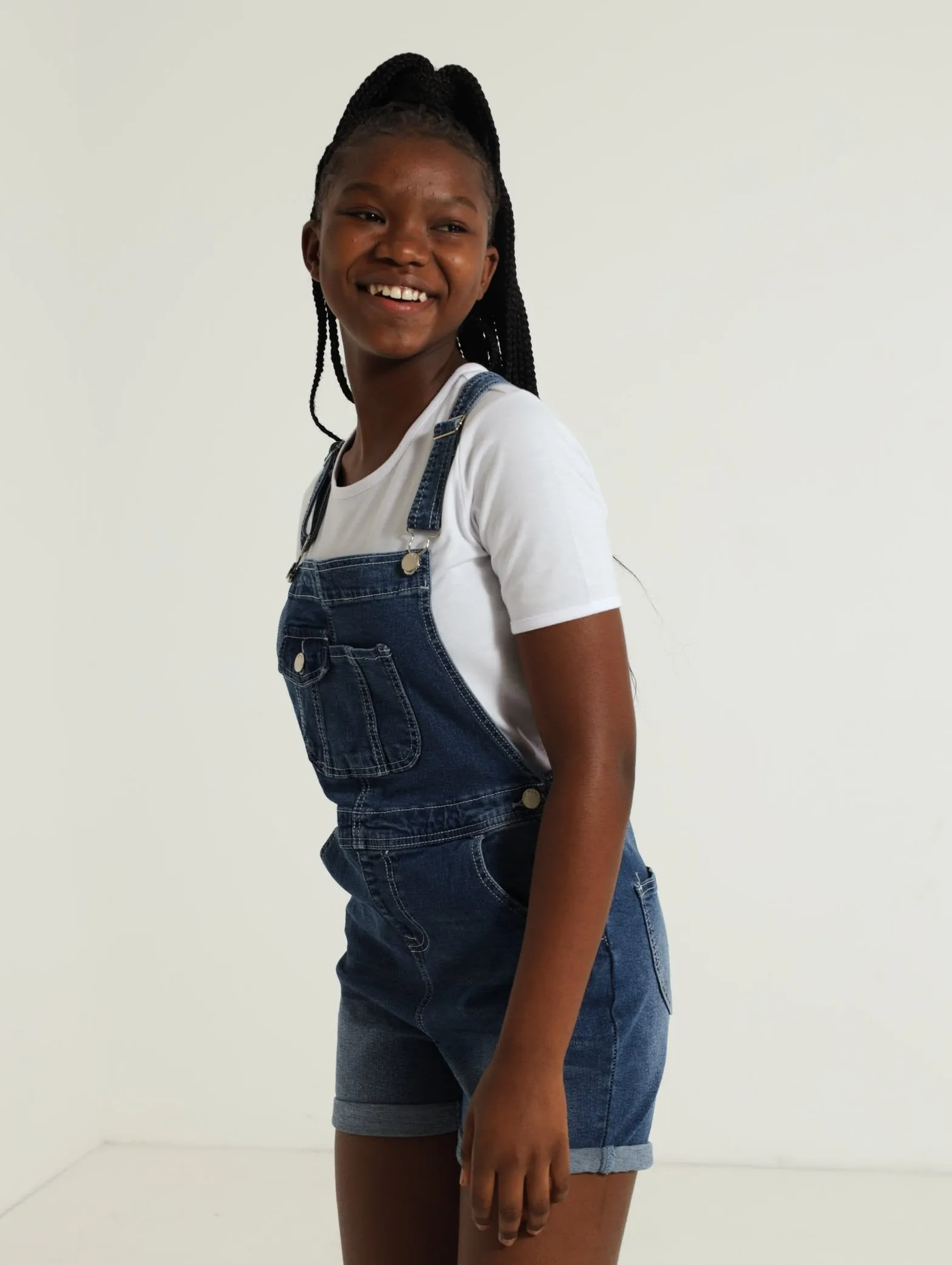 Girls Denim Dungaree - Light Blue