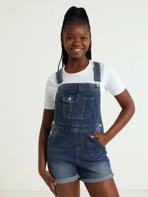 Girls Denim Dungaree - Light Blue