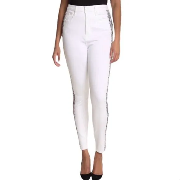 GOOD AMERICAN High Waist Snake Stripe Tux Jeans!