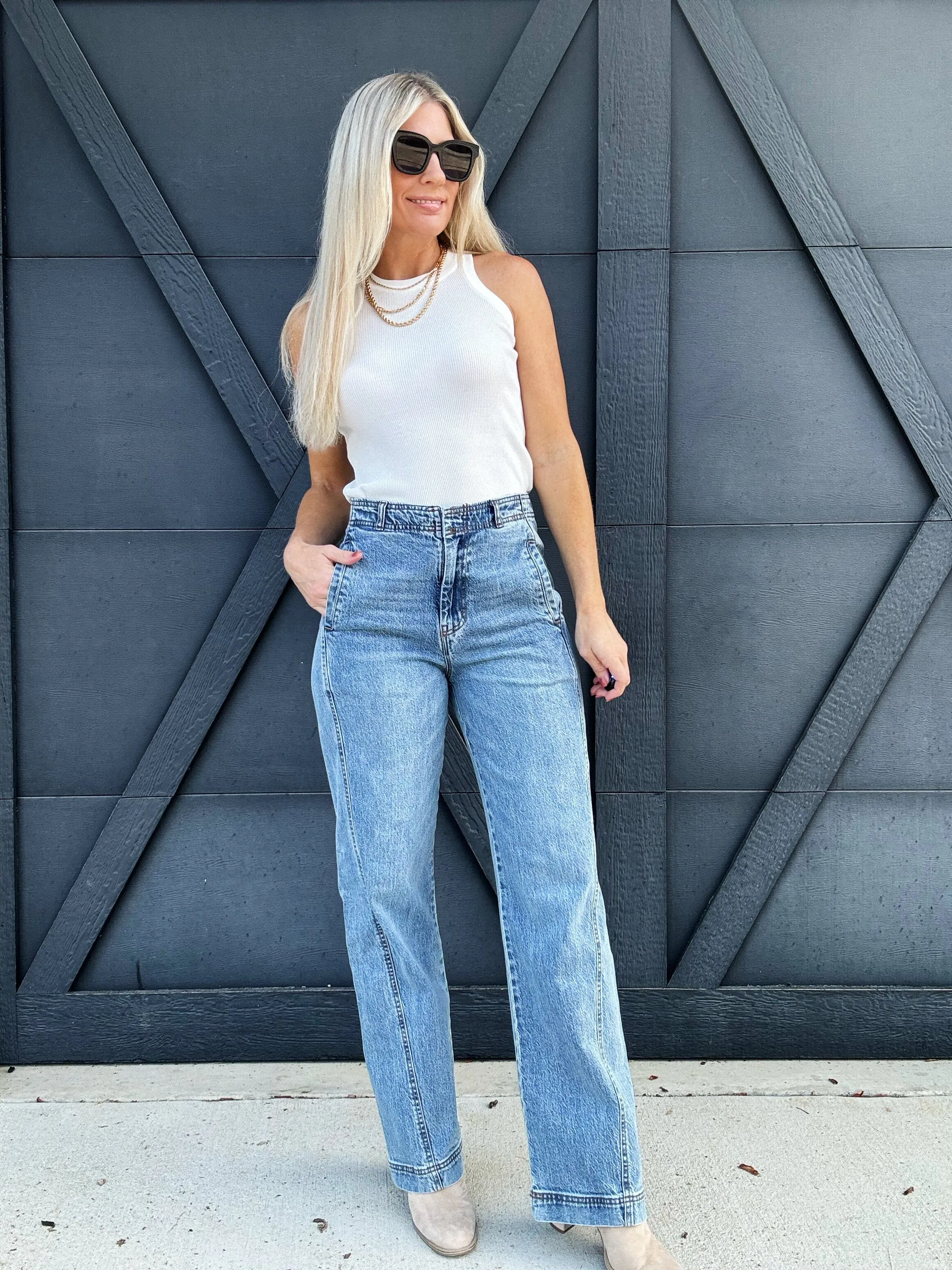 Habitual Side Panel Barrel Leg Jean In Sky