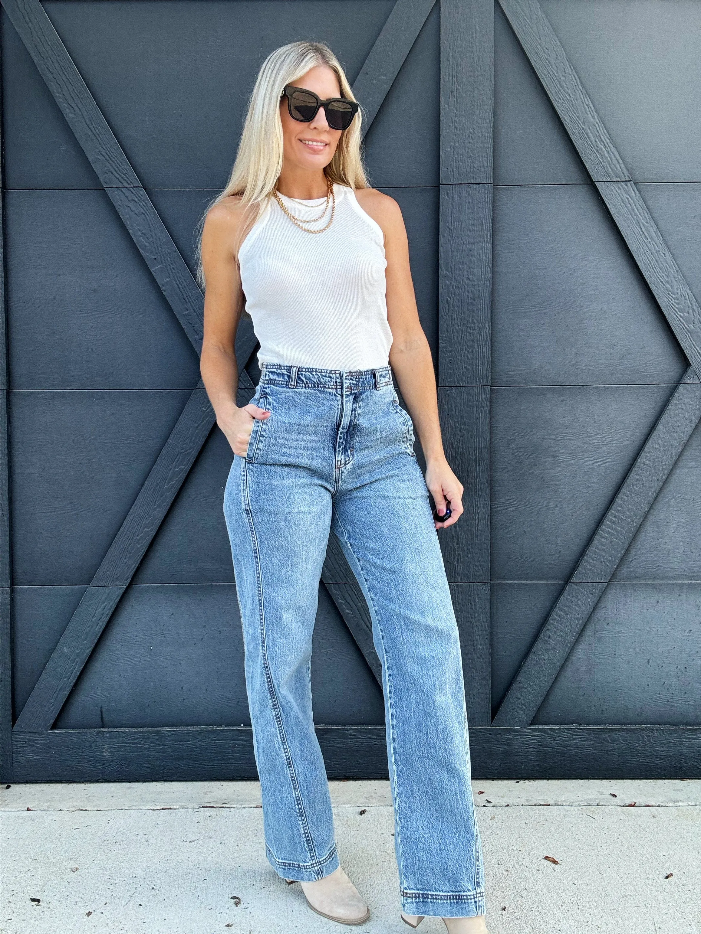 Habitual Side Panel Barrel Leg Jean In Sky
