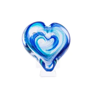 Hand Blown Glass Cremation Heart with Ashes | Seafoam