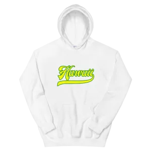 Hawaii Script ~ Yellow with Green Border *ADULT HOODIE*