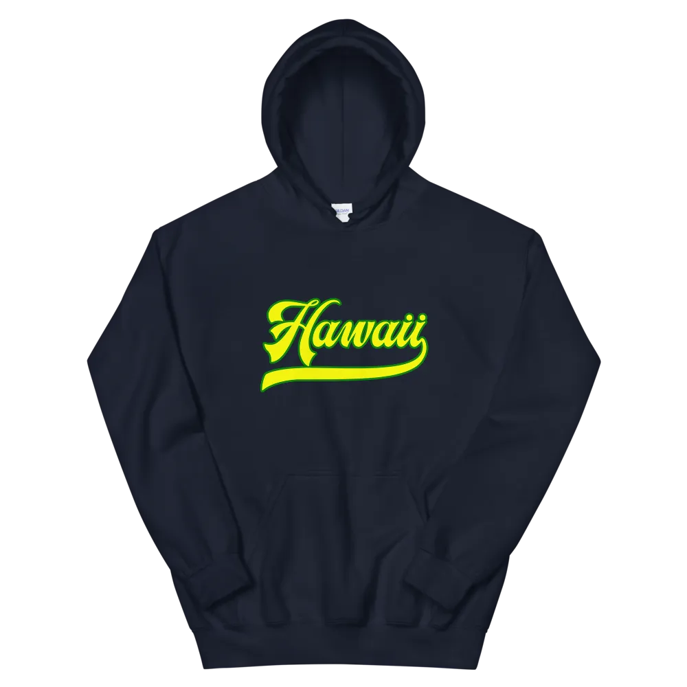Hawaii Script ~ Yellow with Green Border *ADULT HOODIE*