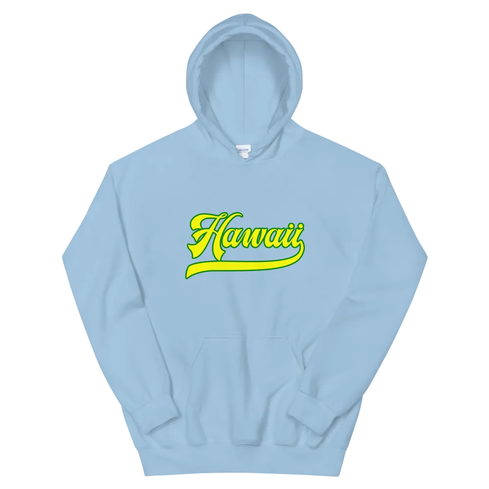 Hawaii Script ~ Yellow with Green Border *ADULT HOODIE*